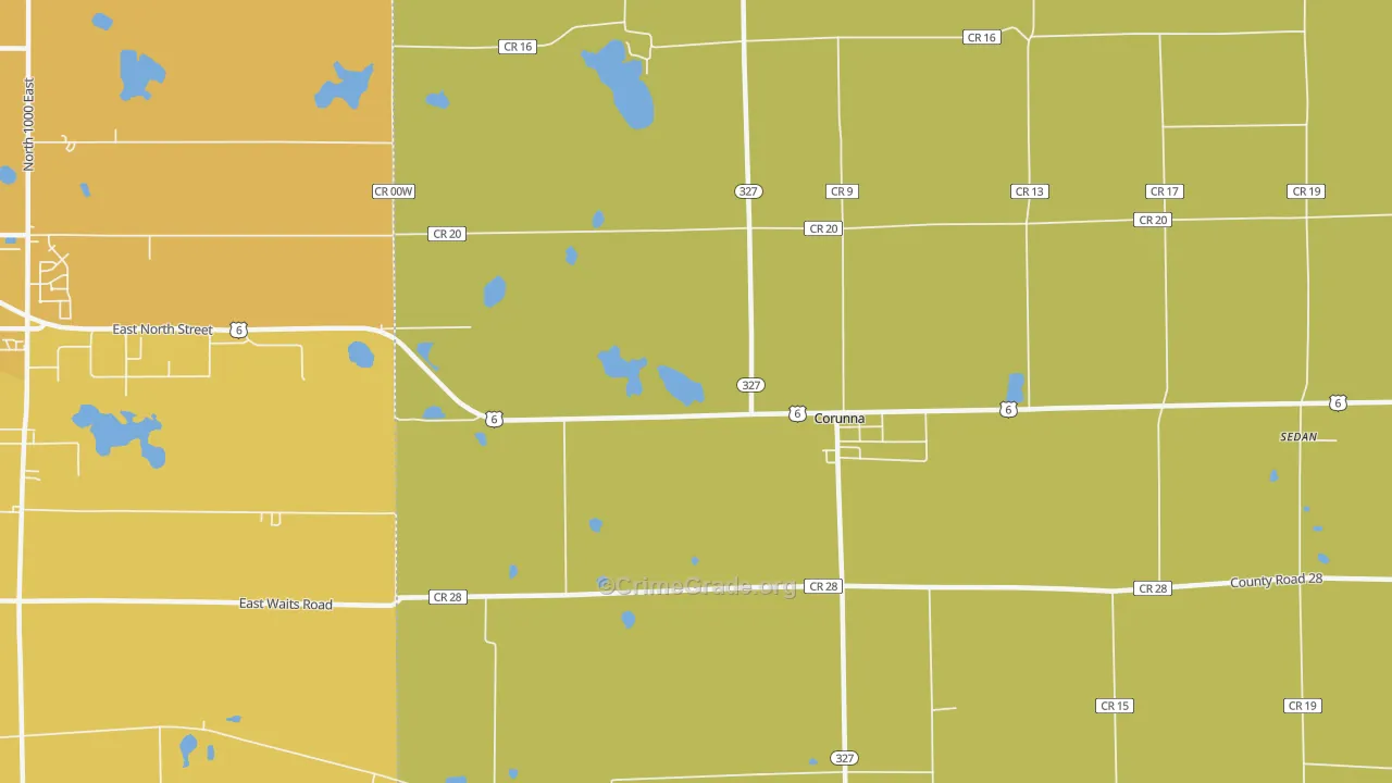 Fairfield Center, IN Map of Burglary Rates