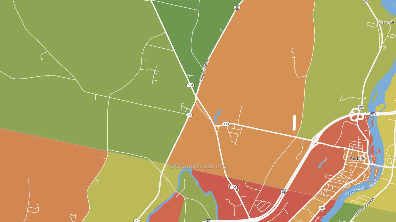 Fairfield Center, ME Map of Burglary Rates