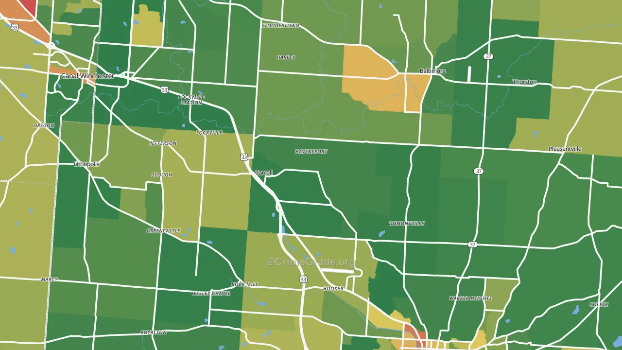 Fairfield County, OH Map of Burglary Rates