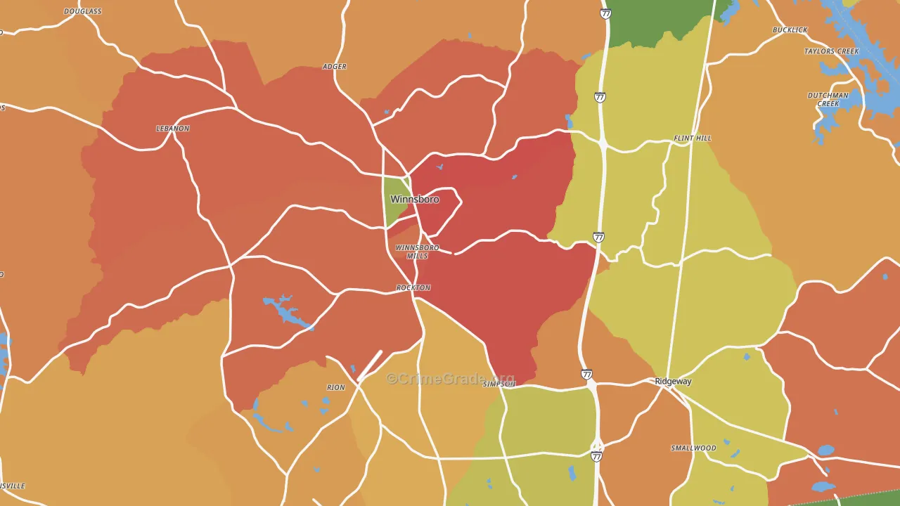 Fairfield County, SC Map of Burglary Rates