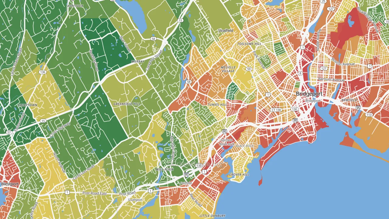 Fairfield, CT Map of Burglary Rates