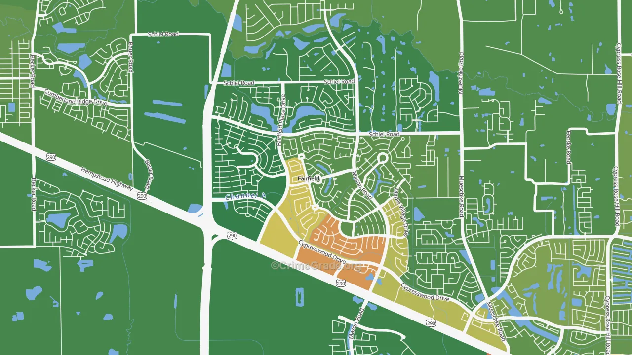 Fairfield, Cypress, TX Map of Burglary Rates