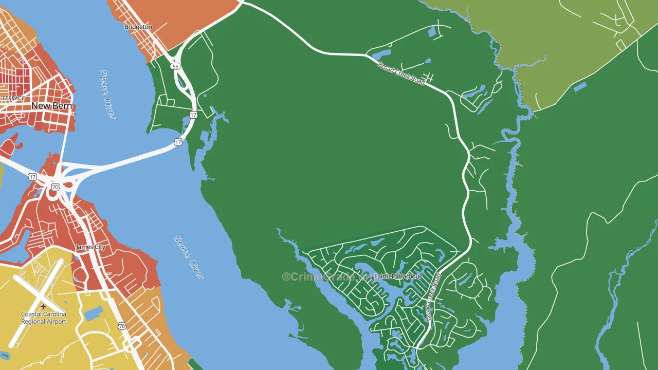 Fairfield Harbour, NC Map of Burglary Rates