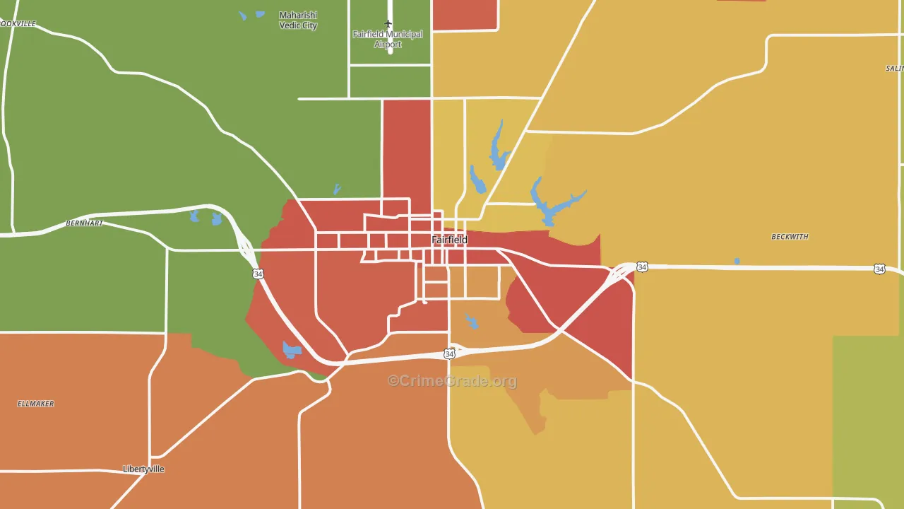 Fairfield, IA Map of Burglary Rates