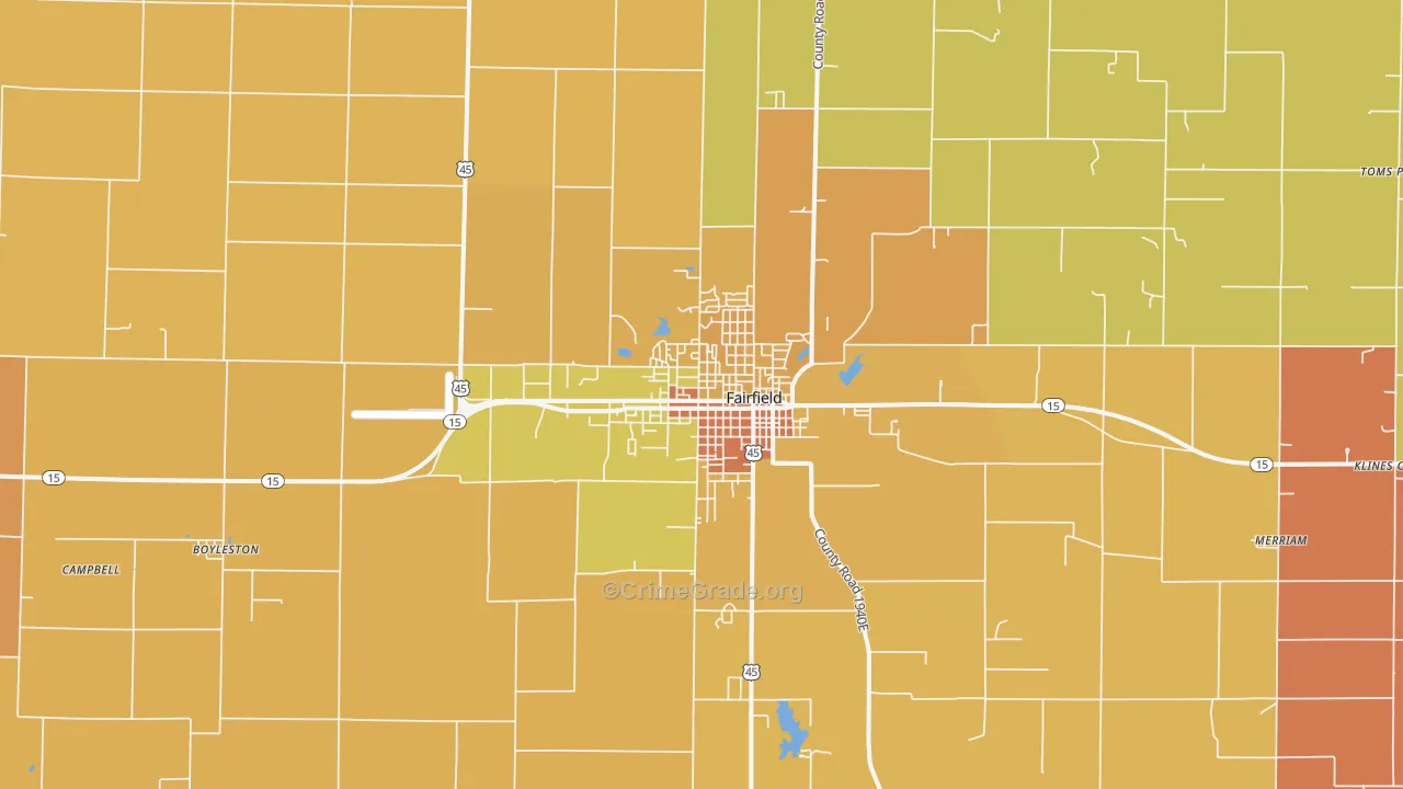 Fairfield, IL Map of Burglary Rates