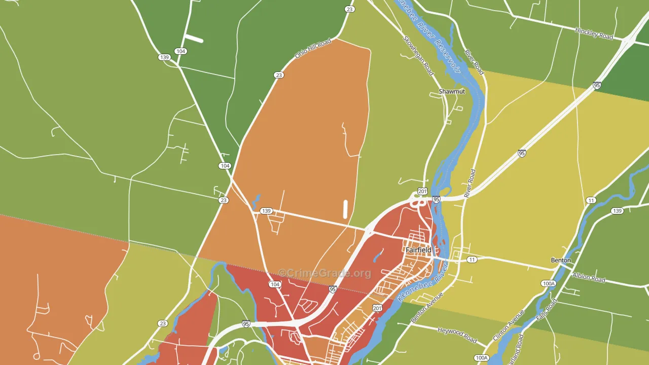 Fairfield, ME Map of Burglary Rates
