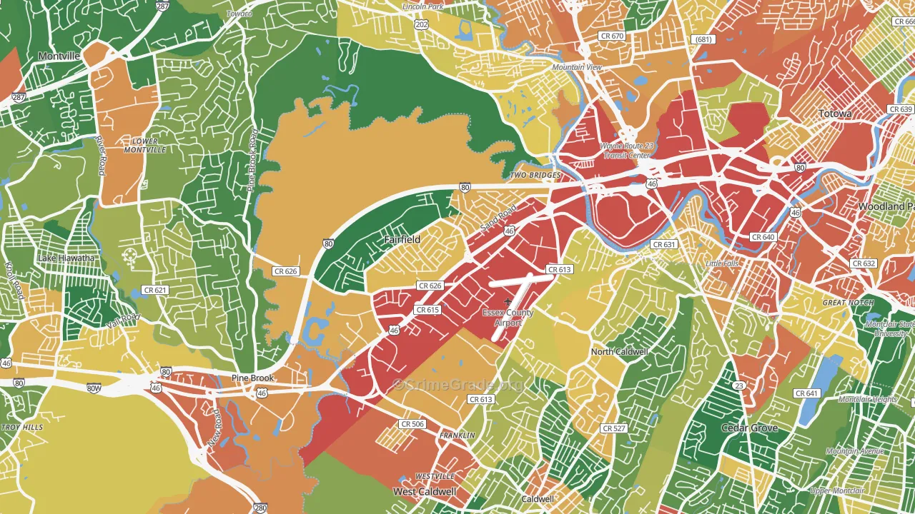 Fairfield, NJ Map of Burglary Rates