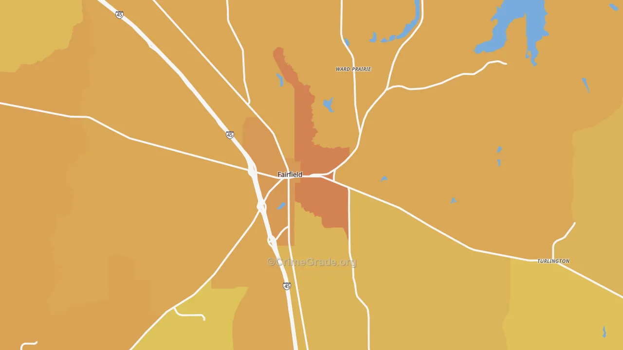Fairfield, TX Map of Burglary Rates