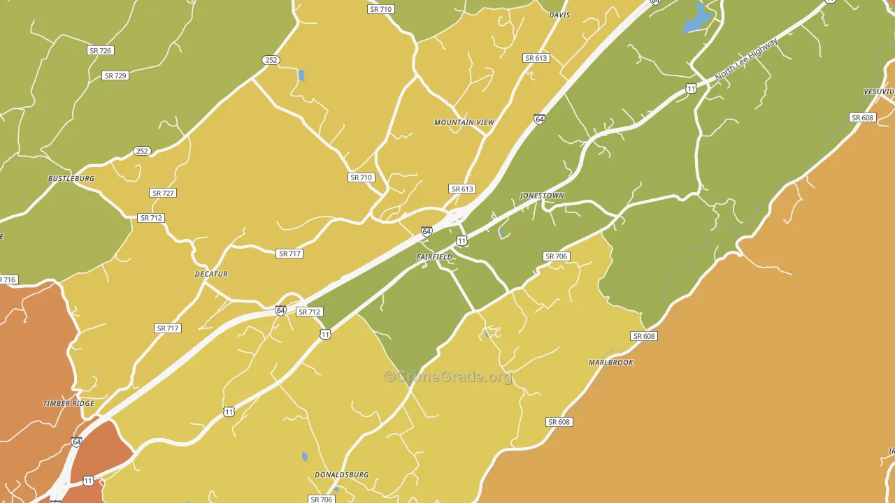 Fairfield, VA Map of Burglary Rates