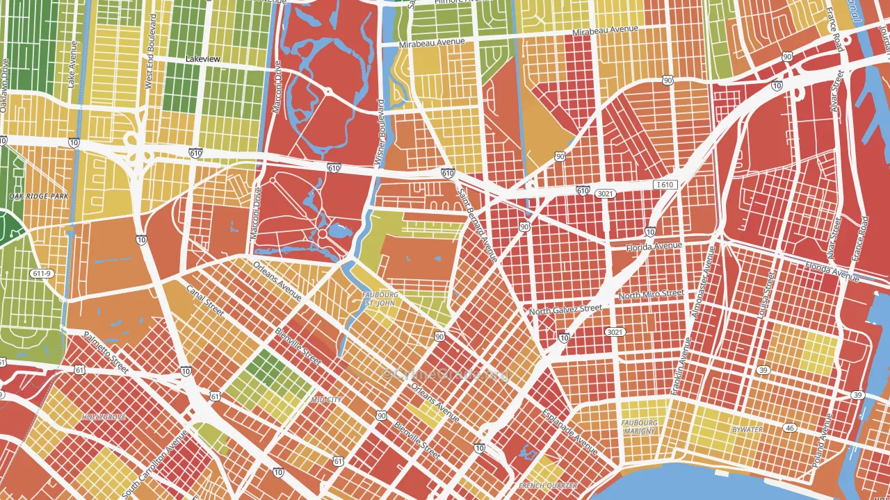Fairgrounds, New Orleans, LA Map of Burglary Rates