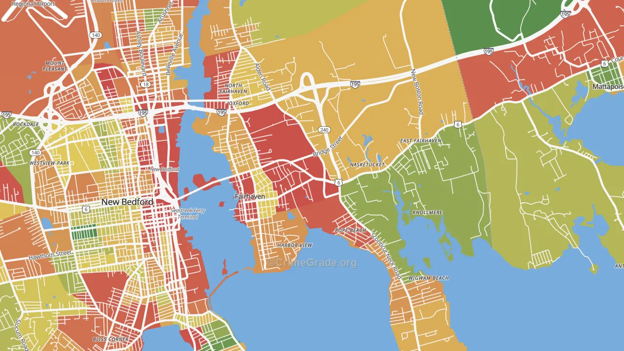 Fairhaven, MA Map of Burglary Rates