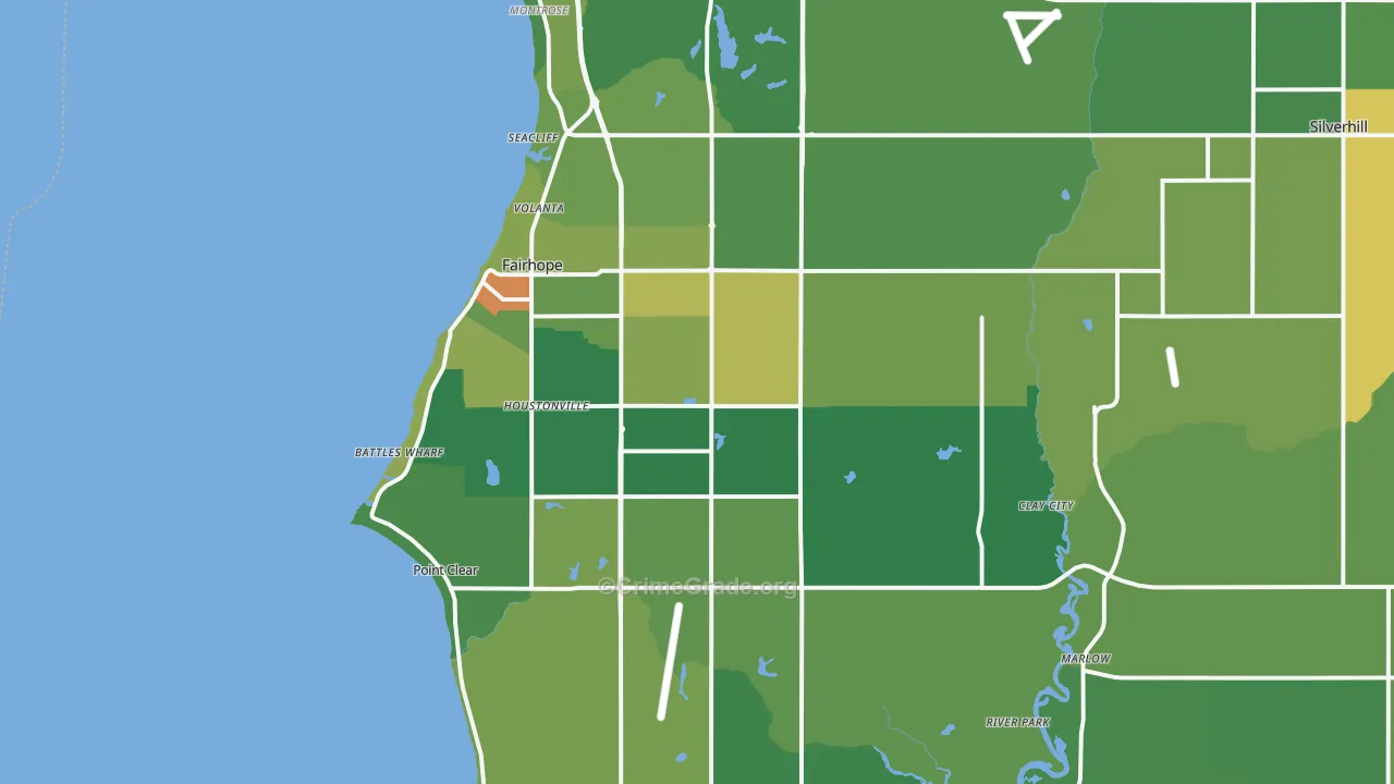 Fairhope, AL Map of Burglary Rates