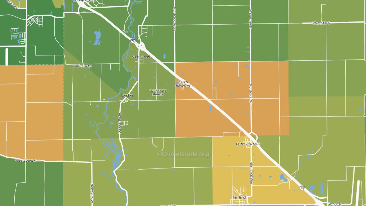 Fairland, IN Map of Burglary Rates