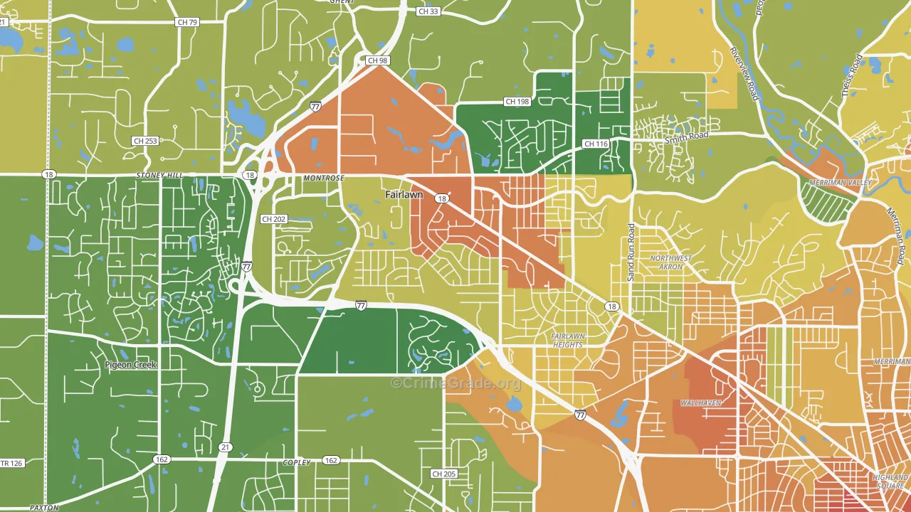 Fairlawn, OH Map of Burglary Rates