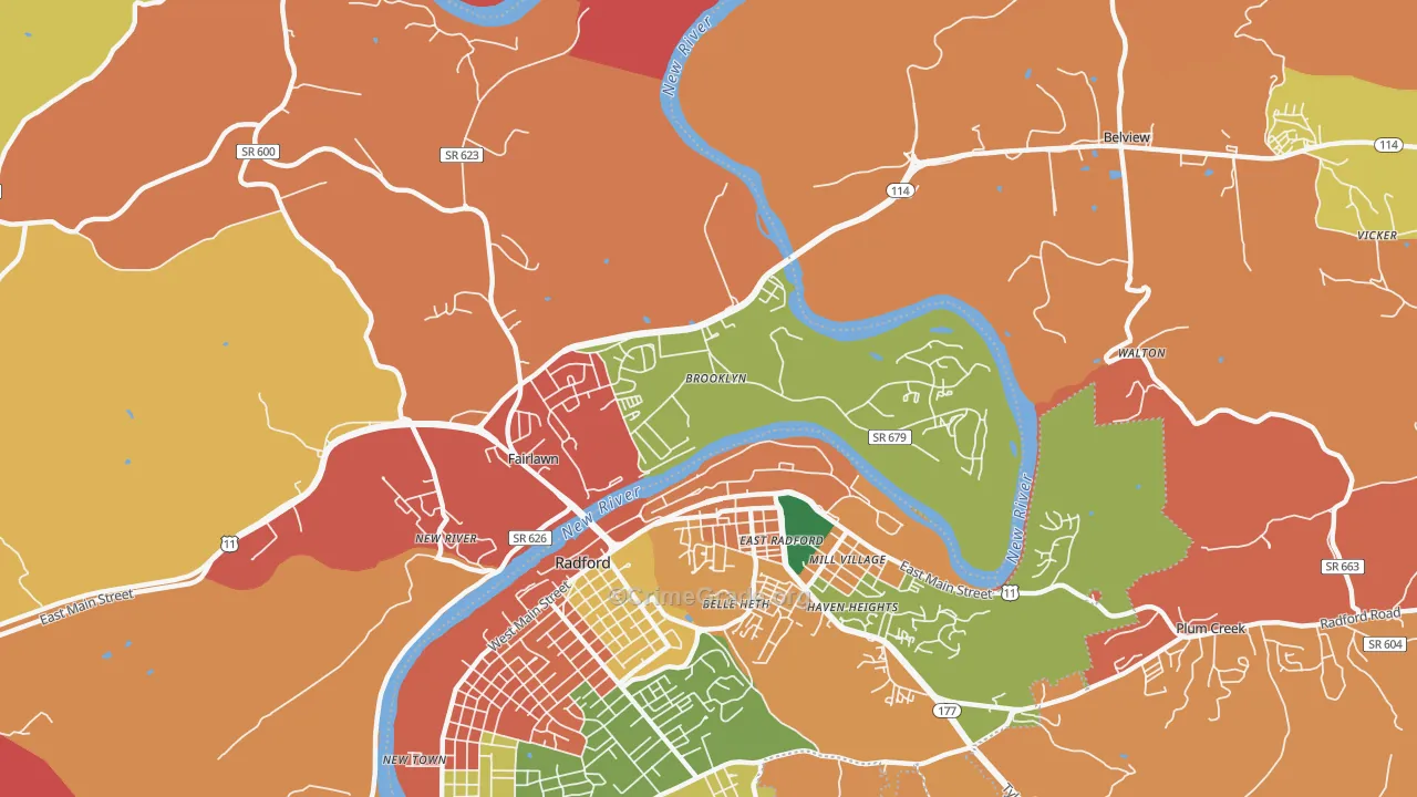 Fairlawn, VA Map of Burglary Rates
