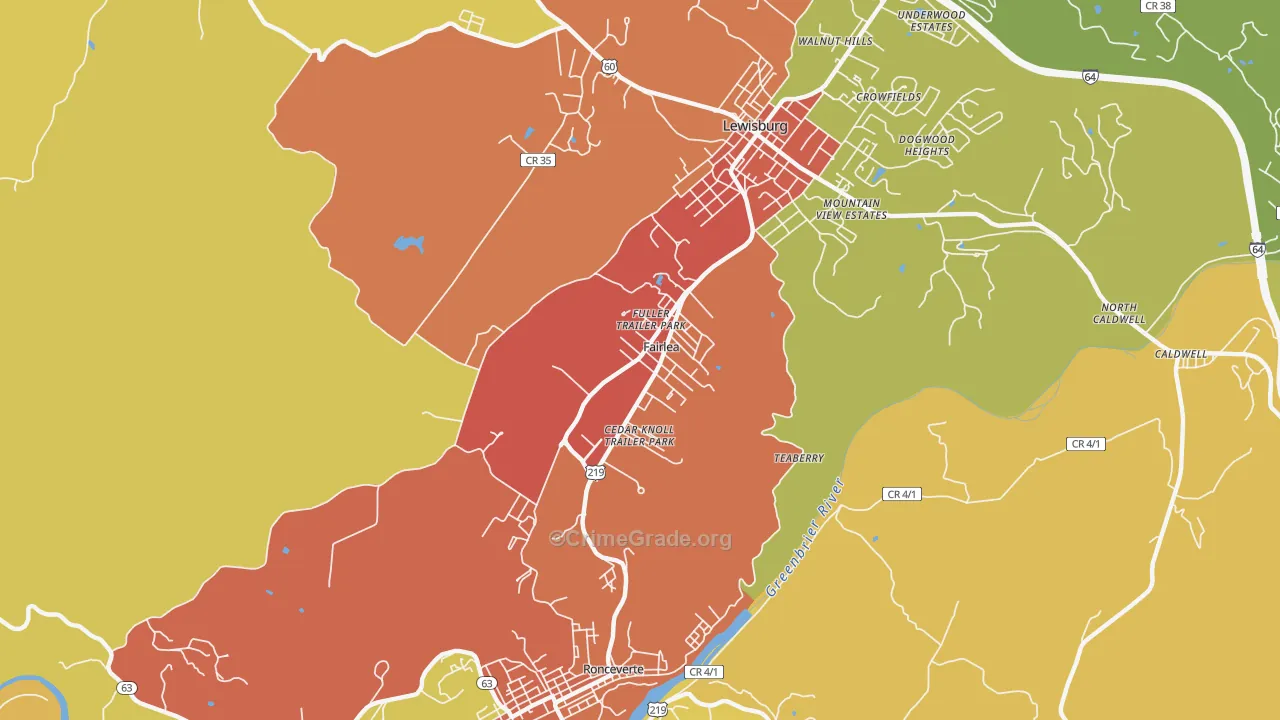 Fairlea, WV Map of Burglary Rates