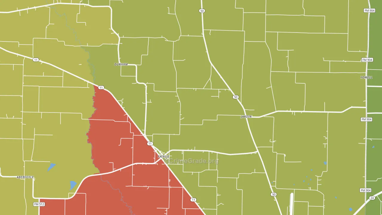 Fairlie, TX Map of Burglary Rates