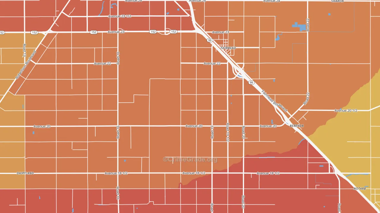 Fairmead, CA Map of Burglary Rates