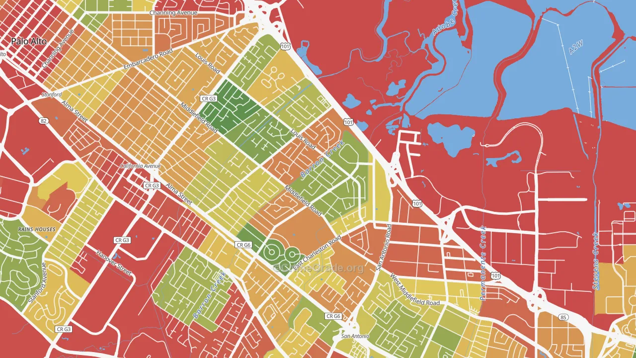 Fairmeadow, Palo Alto, CA Map of Burglary Rates
