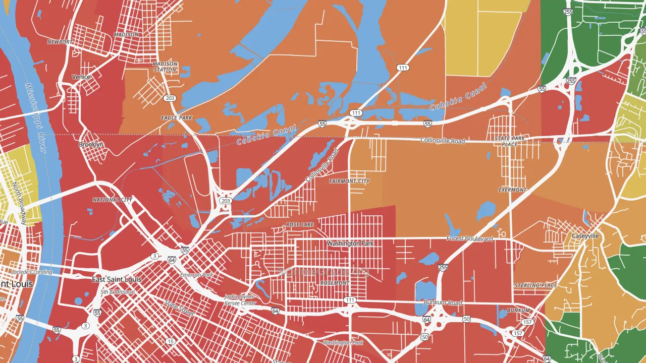 Fairmont City, IL Map of Burglary Rates