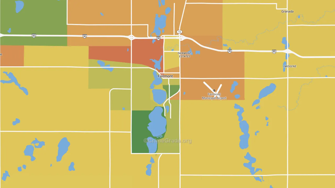 Fairmont, MN Map of Burglary Rates