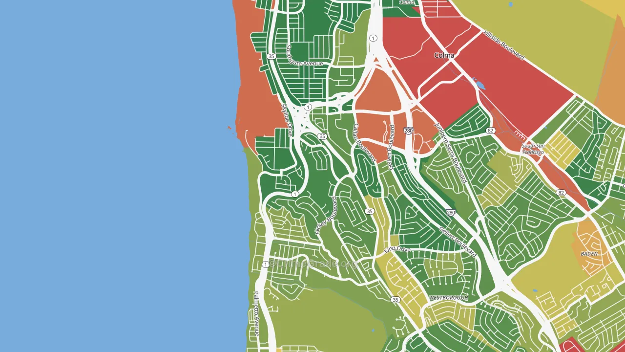 Fairmont, Pacifica, CA Map of Burglary Rates