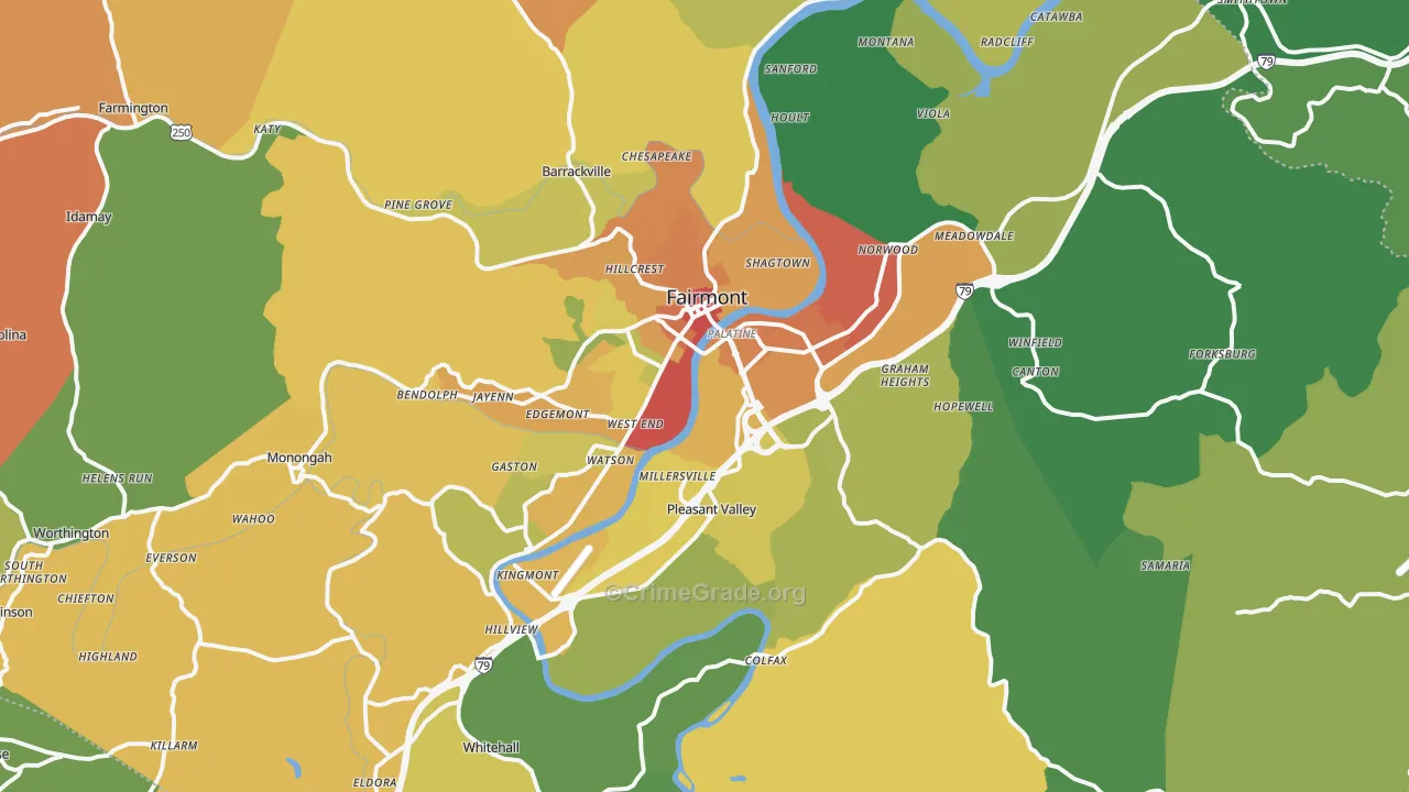 Fairmont, WV Map of Burglary Rates