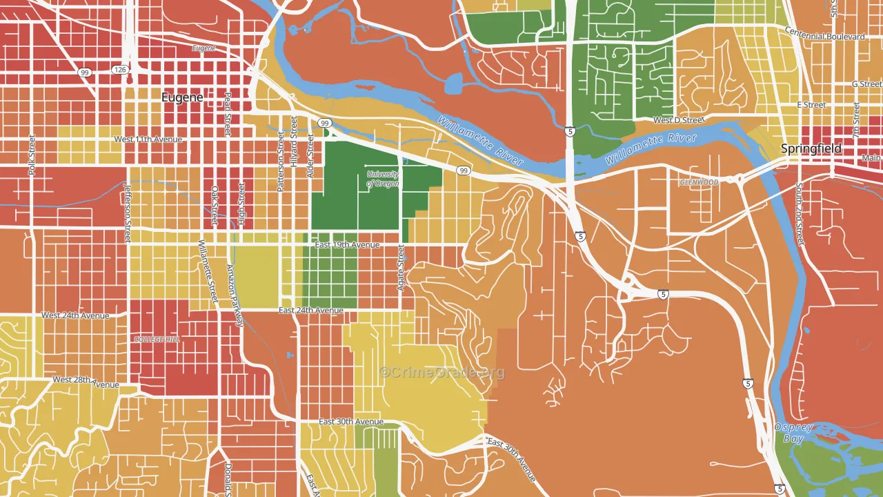 Fairmount, Eugene, OR Map of Burglary Rates