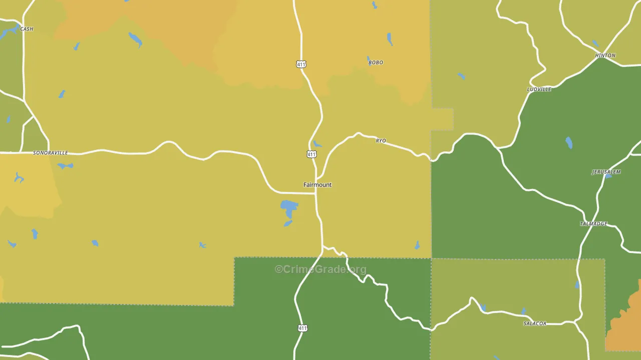Fairmount, GA Map of Burglary Rates