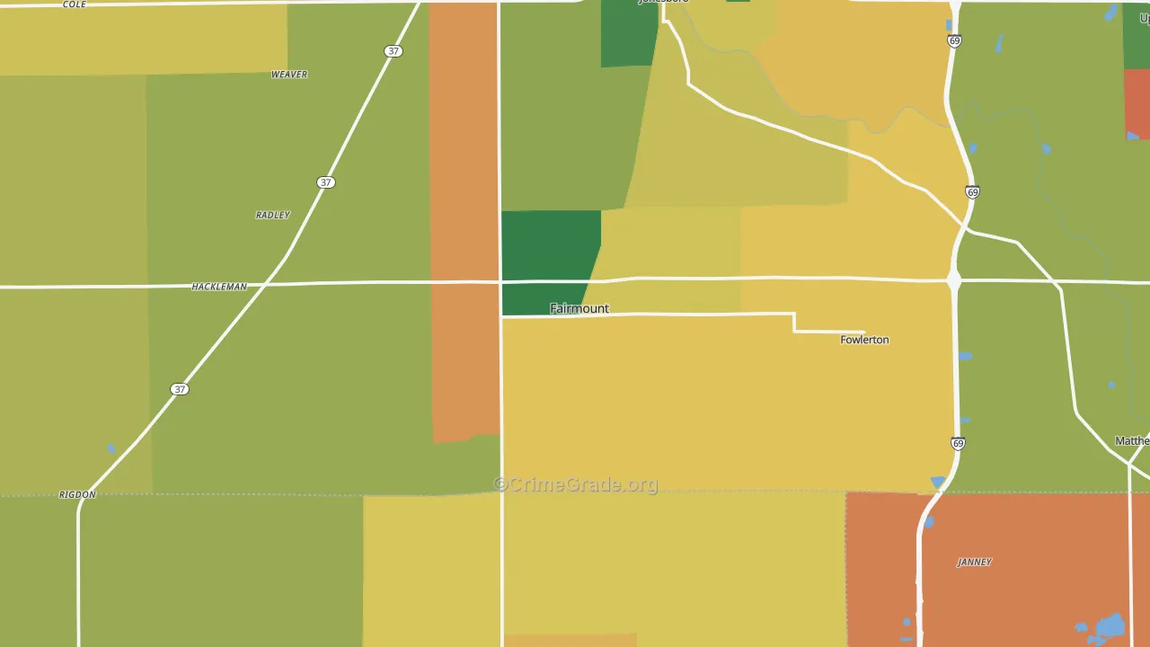 Fairmount, IN Map of Burglary Rates