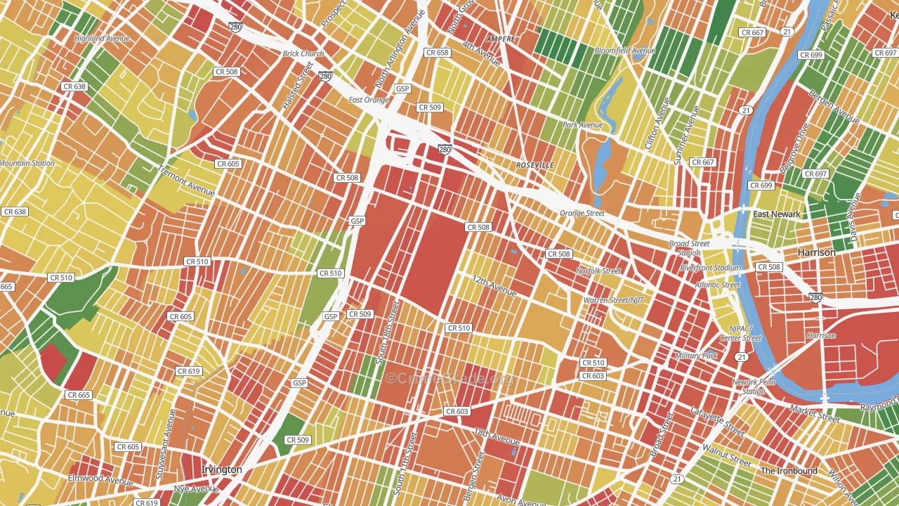 Fairmuont, Newark, NJ Map of Burglary Rates