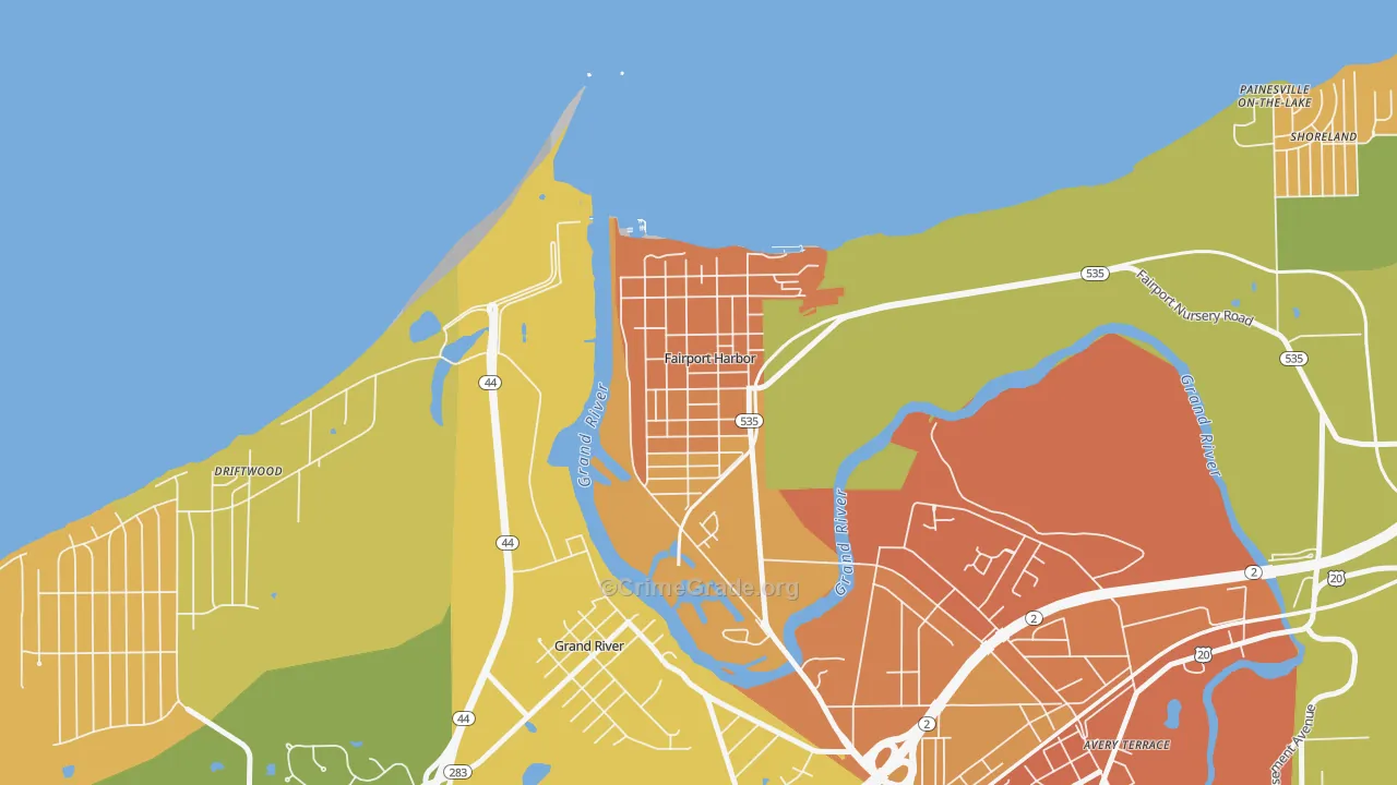 Fairport Harbor, OH Map of Burglary Rates