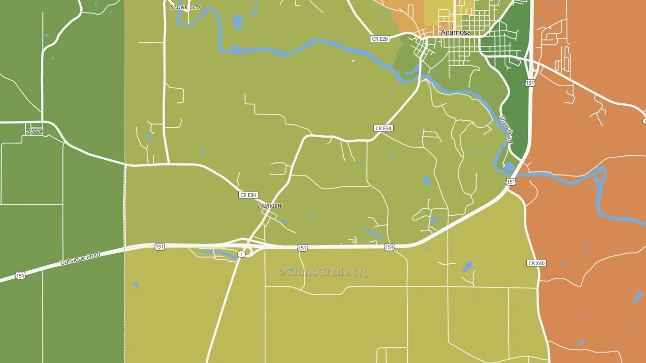 Fairview, IA Map of Burglary Rates