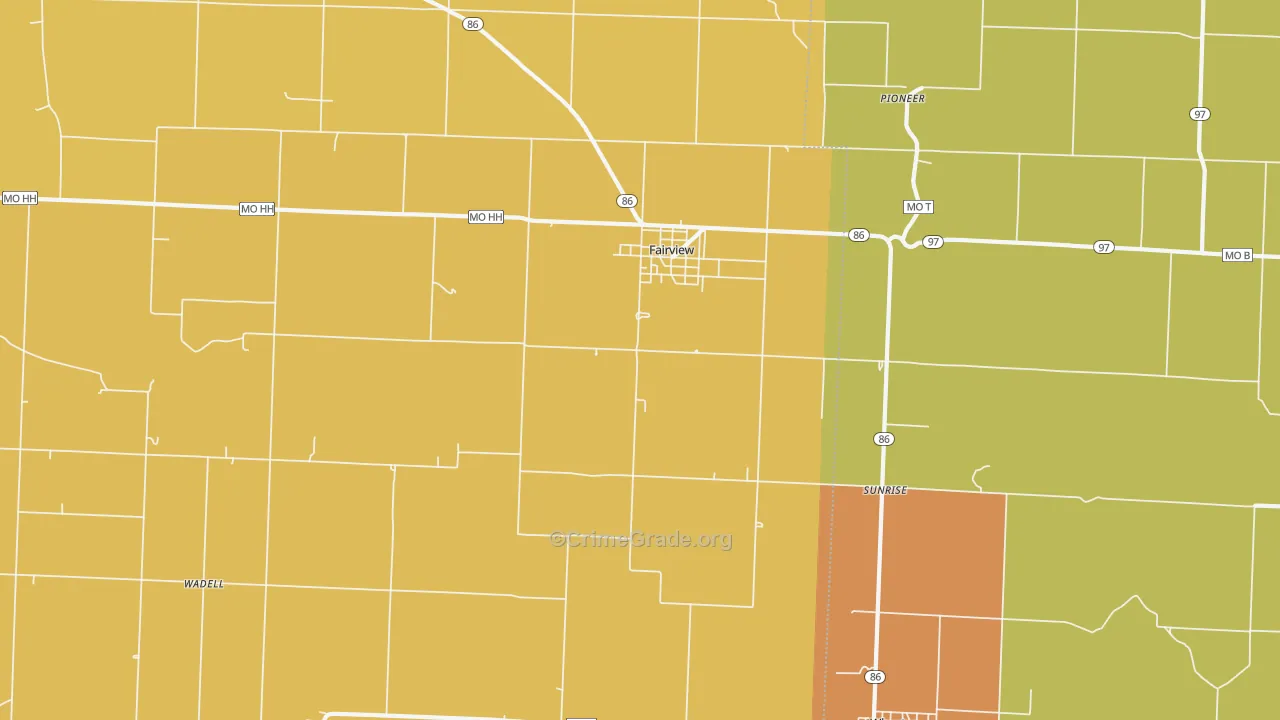Fairview, MO Map of Burglary Rates
