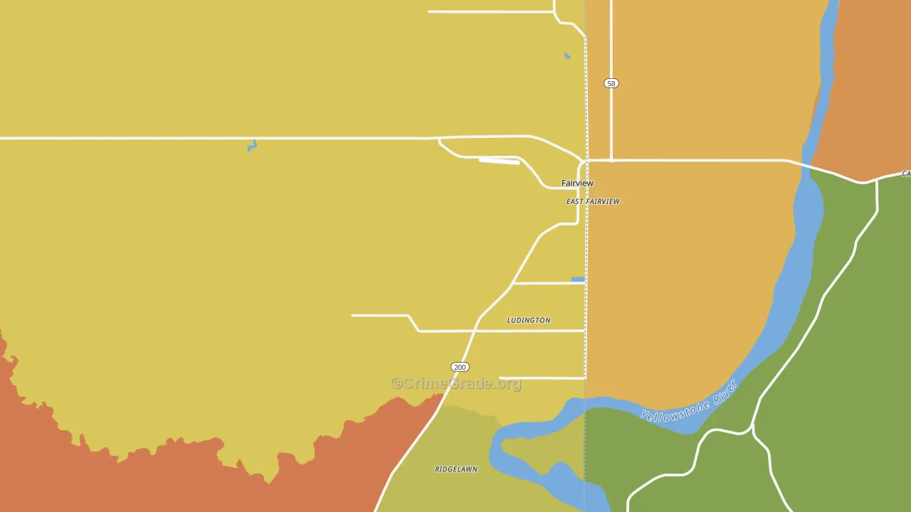 Fairview, MT Map of Burglary Rates