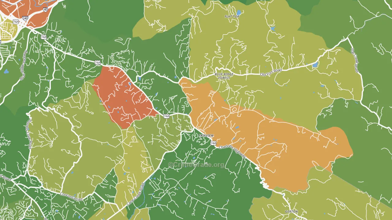 Fairview, NC Map of Burglary Rates