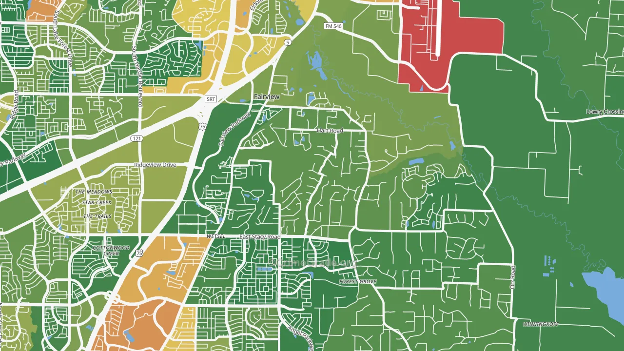 Fairview, TX Map of Burglary Rates