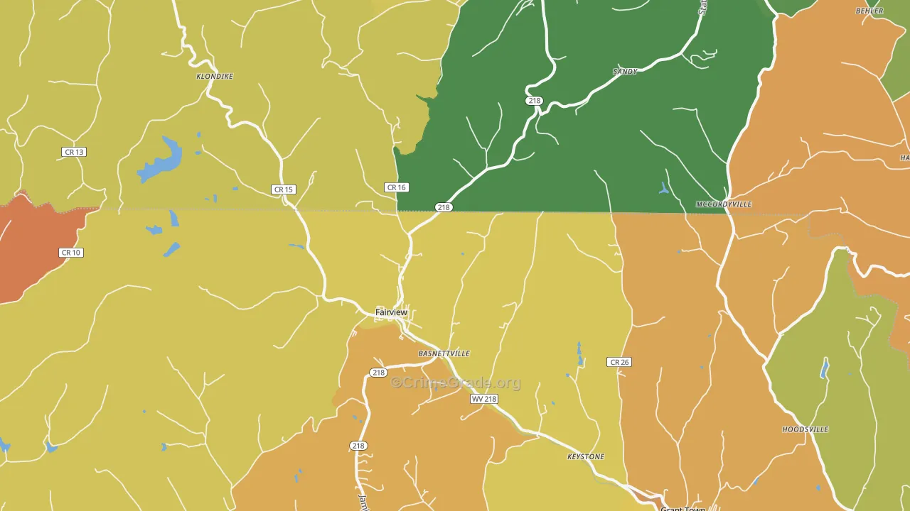 Fairview, WV Map of Burglary Rates