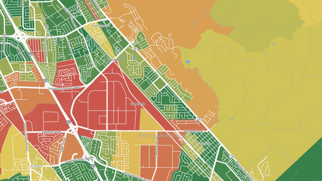 Fairway Park, Hayward, CA Map of Burglary Rates