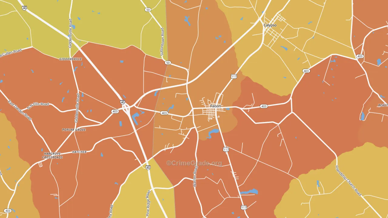 Faison, NC Map of Burglary Rates