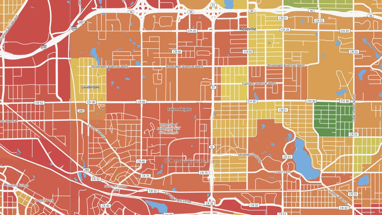 Falcon Heights, MN Map of Burglary Rates