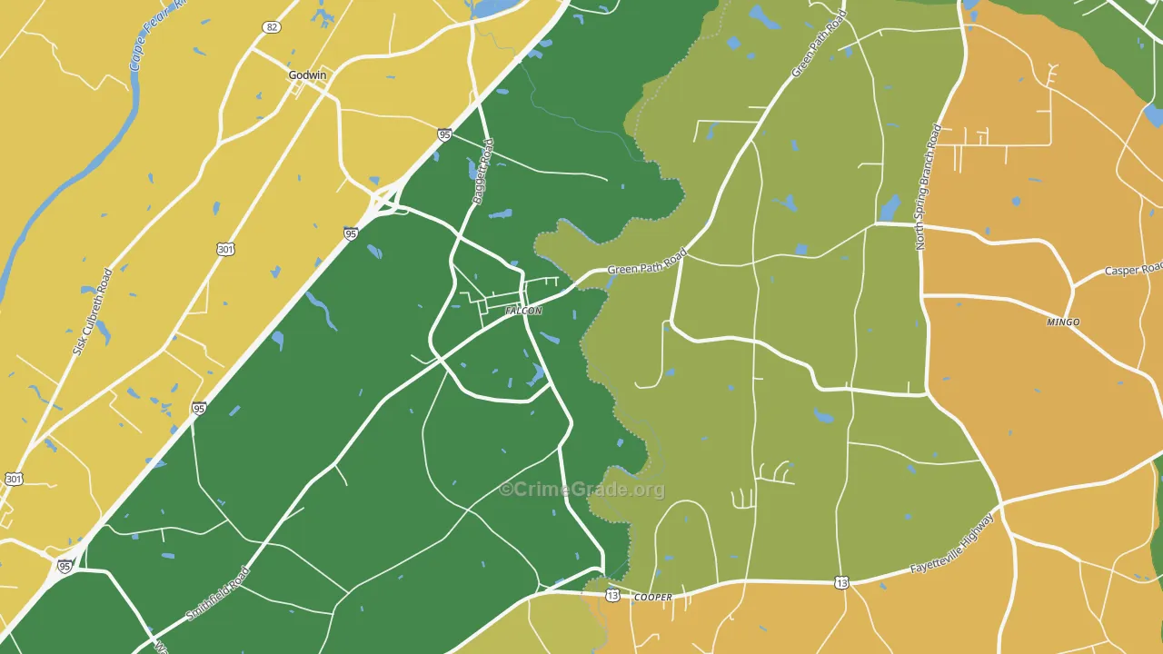 Falcon, NC Map of Burglary Rates