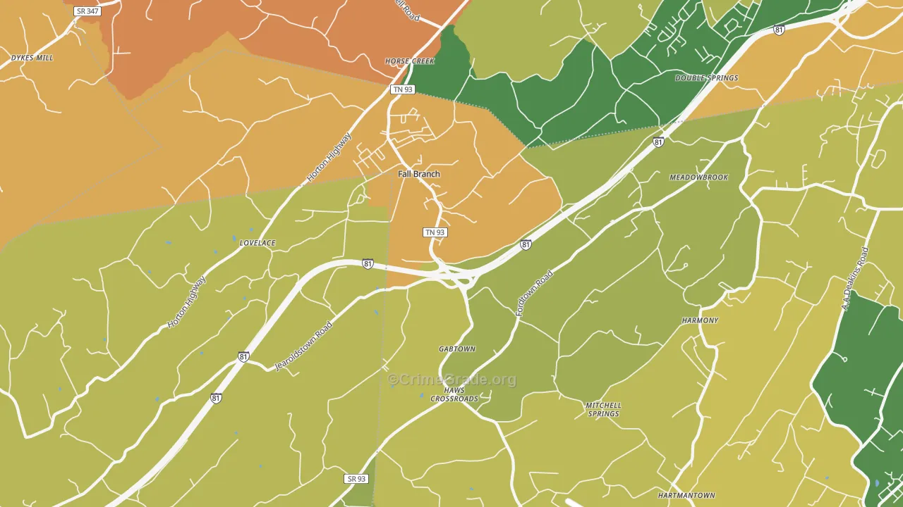 Fall Branch, TN Map of Burglary Rates
