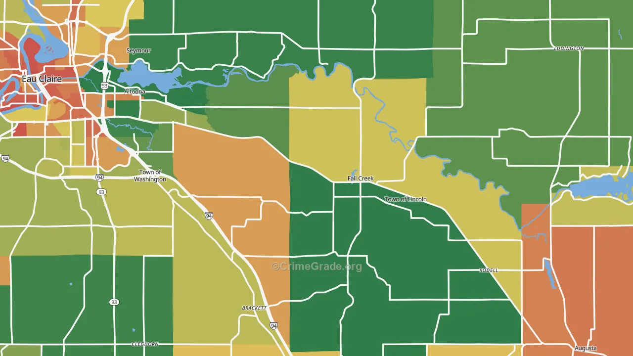 Fall Creek, WI Map of Burglary Rates