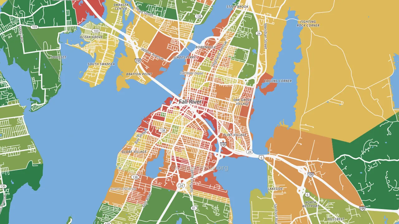 Fall River, MA Map of Burglary Rates