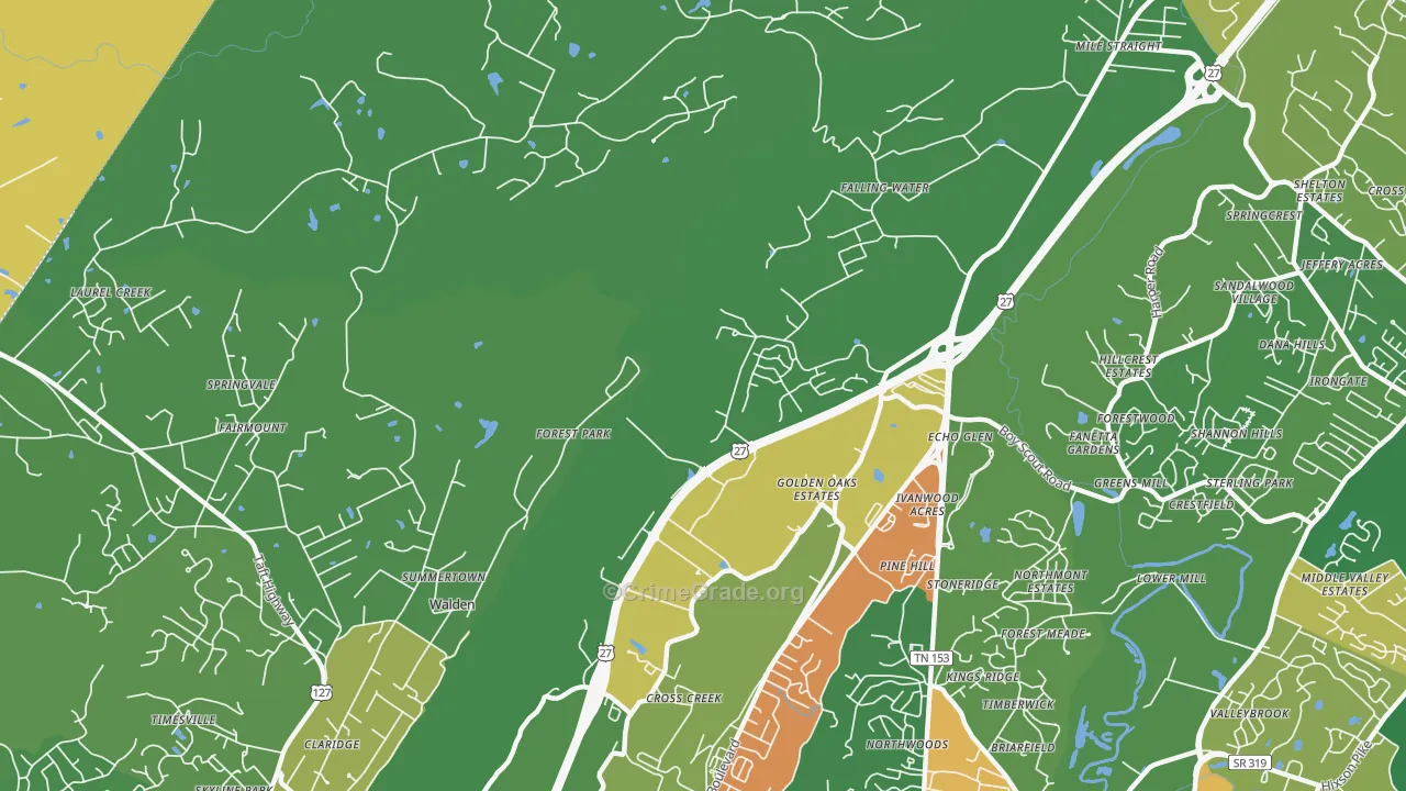 Falling Water, TN Map of Burglary Rates