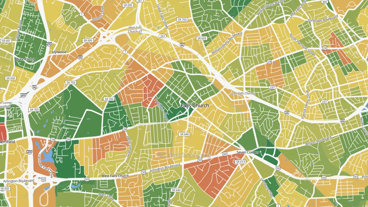 Falls Church City, VA Map of Burglary Rates