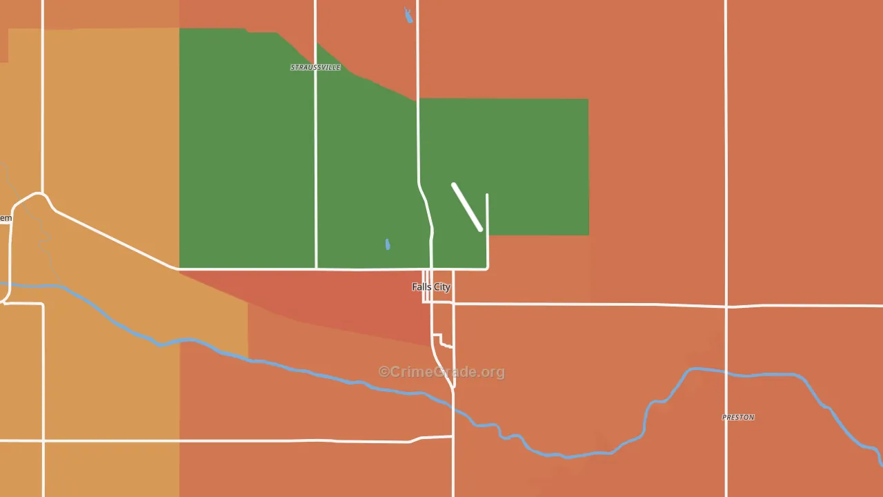 Falls City, NE Map of Burglary Rates