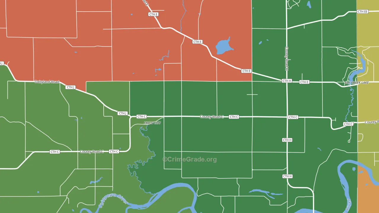Falls City, WI Map of Burglary Rates