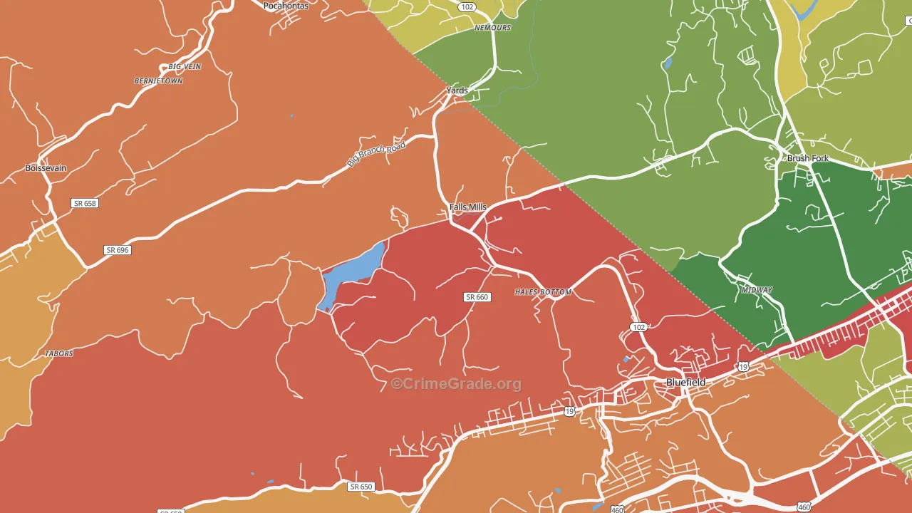 Falls Mills, VA Map of Burglary Rates